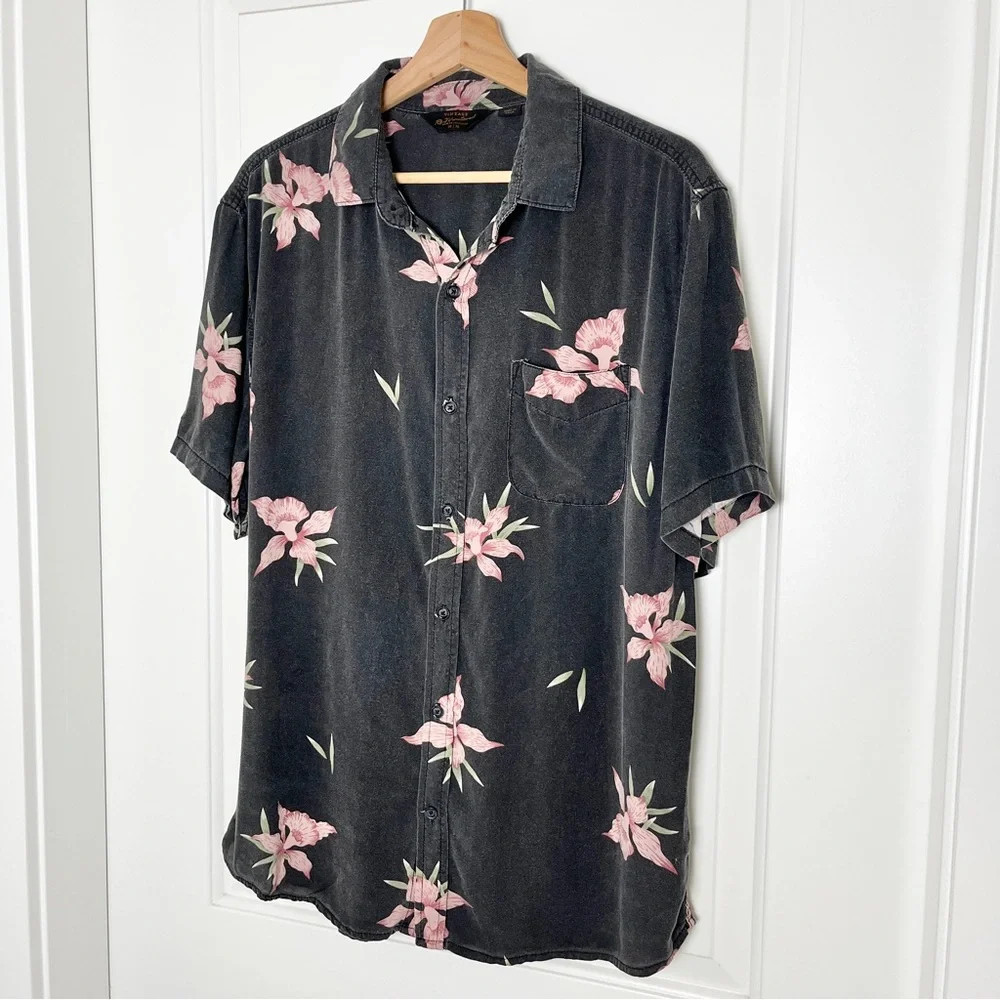 Cotton On Vintage Remastered Faded Black Pink Tropical Floral Hawaiian Shirt, M - Picture 5 of 13